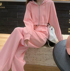 New Stylish Casual Sporty Hoodie And Wide - leg Pants Set For Petite Figures - Zip - up Hoodies set - CJLS264074202BY - null