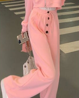 New Stylish Casual Sporty Hoodie And Wide - leg Pants Set For Petite Figures - Zip - up Hoodies set - CJLS264074202BY - null