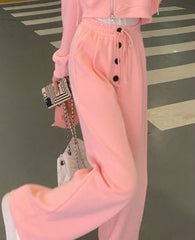 New Stylish Casual Sporty Hoodie And Wide - leg Pants Set For Petite Figures - Zip - up Hoodies set - CJLS264074202BY - null