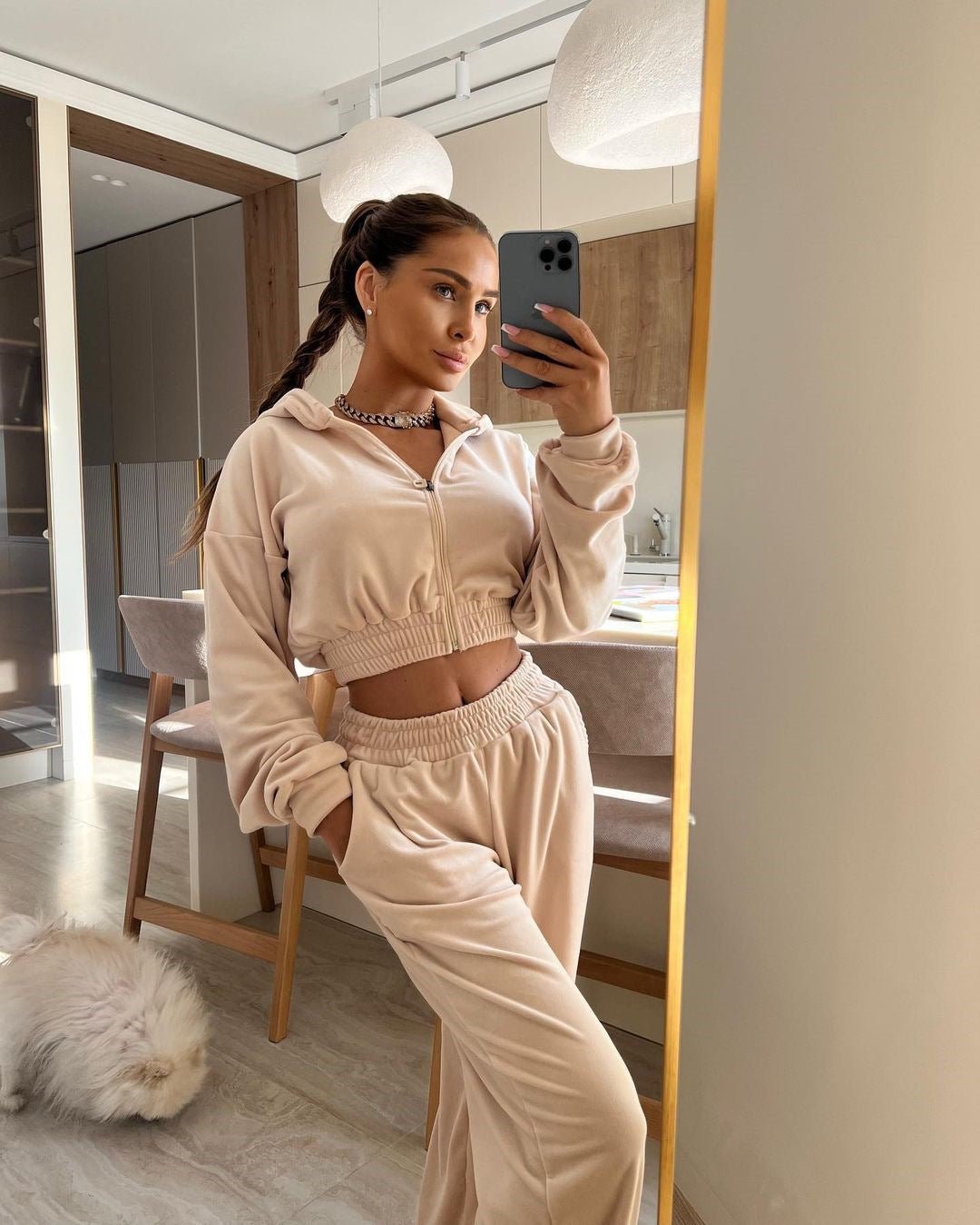 Women's Long - sleeved Zip Hoodie Two - piece Set - Zip - up Hoodies set - CJLS207125203CX - null