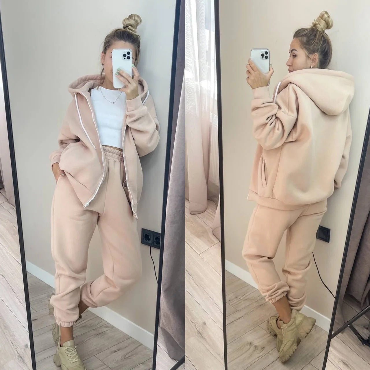 Women's New Sports Leisure Hoodie Set - Zip - up Hoodies set - CJTZ157130507GT - null