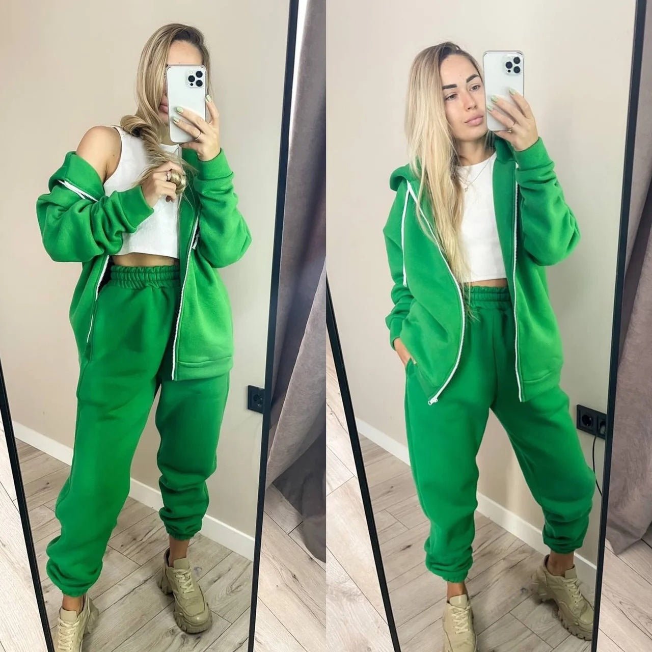 Women's New Sports Leisure Hoodie Set - Zip - up Hoodies set - CJTZ157130507GT - null