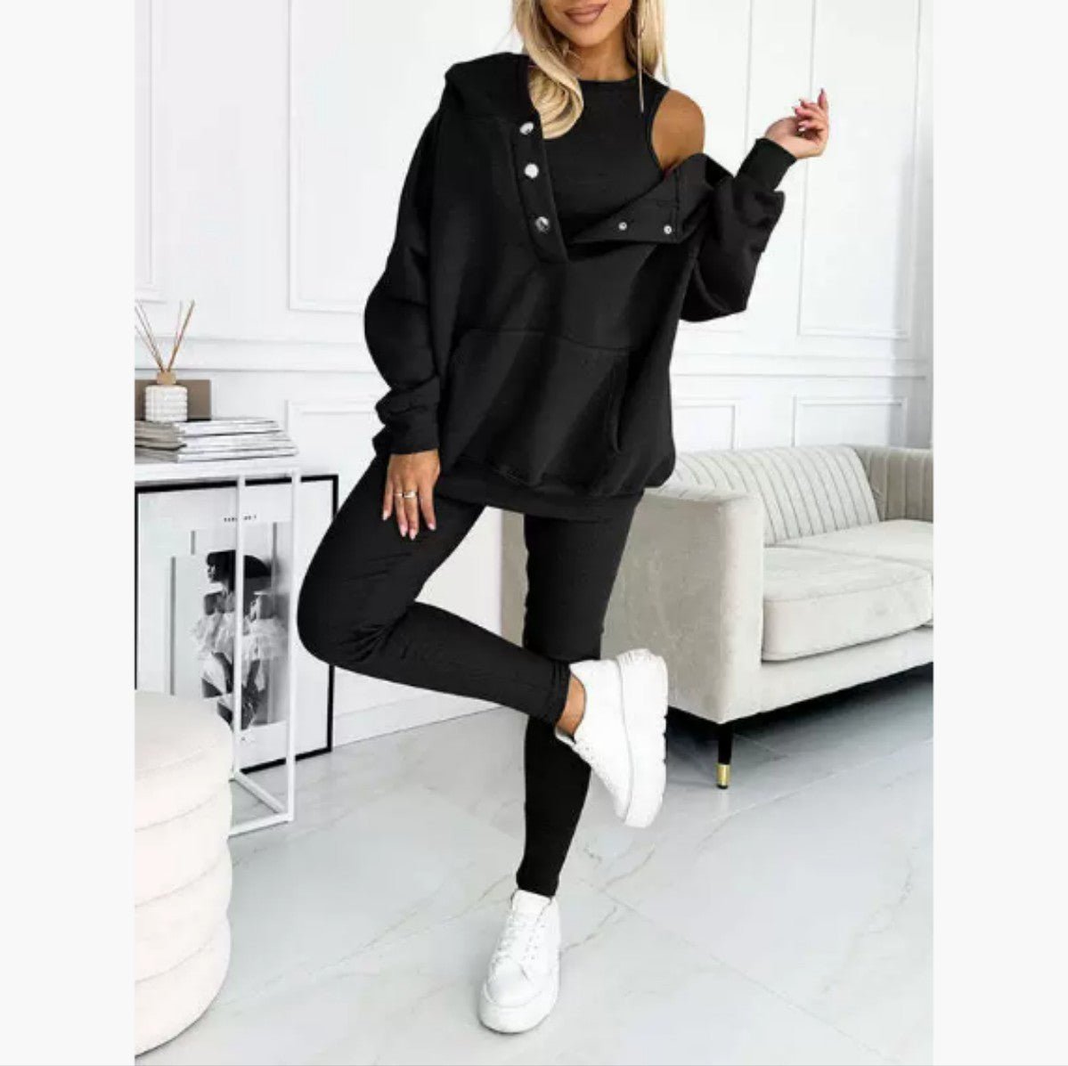 Women's Solid Color Vest Hoodie And Pants Set - Plain Hoodies - CJTZ213250343QJ - null