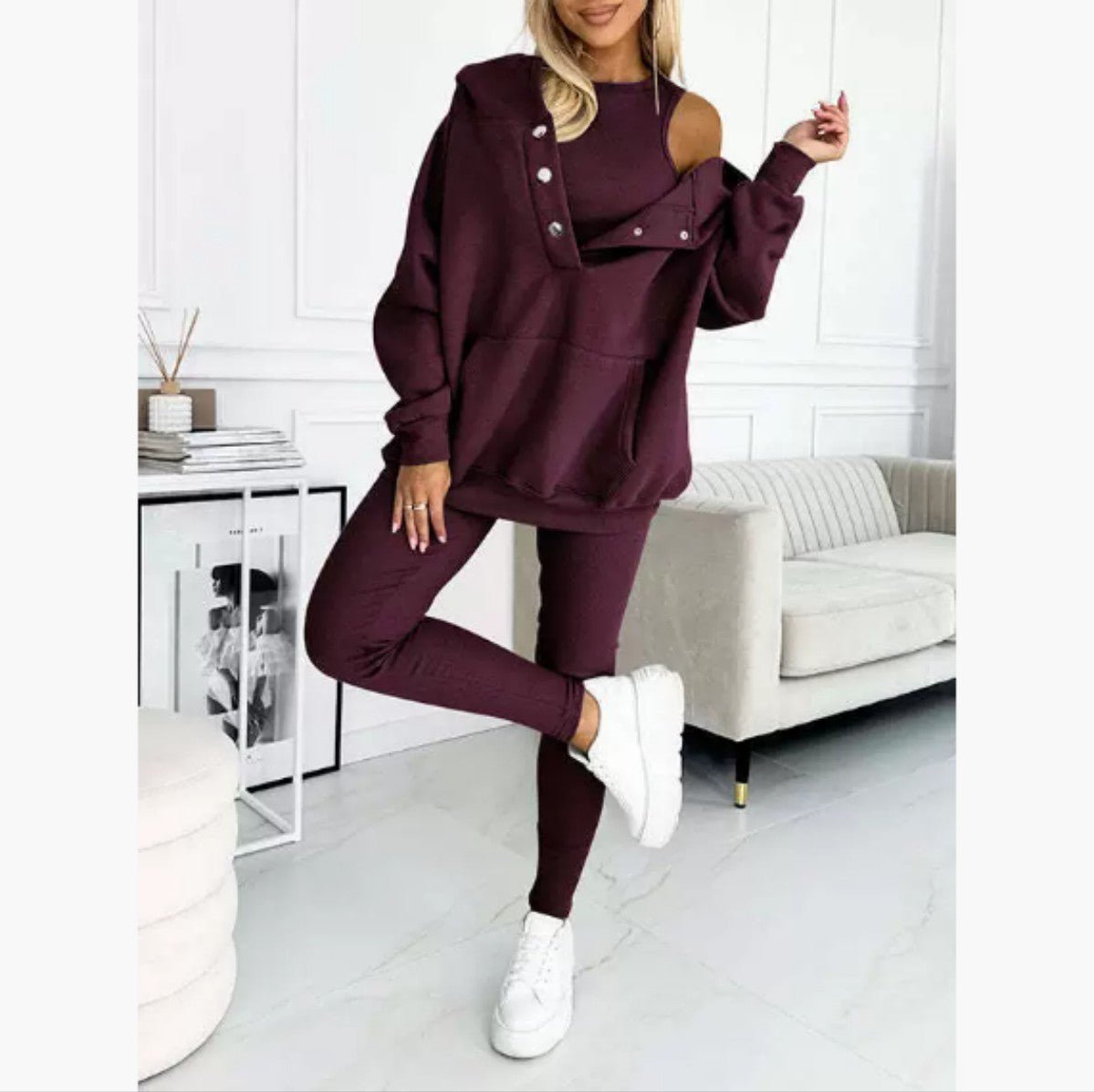 Women's Solid Color Vest Hoodie And Pants Set - Plain Hoodies - CJTZ213250373UF - null