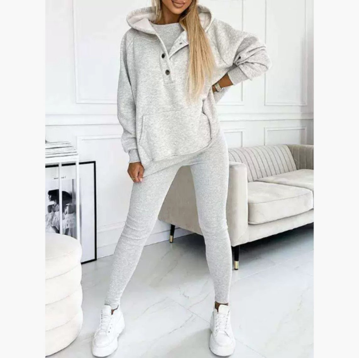 Women's Solid Color Vest Hoodie And Pants Set - Plain Hoodies - CJTZ213250349WD - null