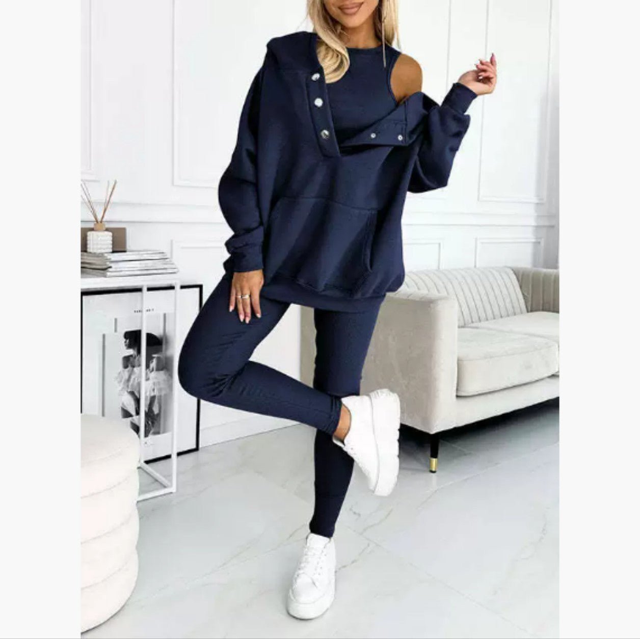 Women's Solid Color Vest Hoodie And Pants Set - Plain Hoodies - CJTZ213250367OL - null